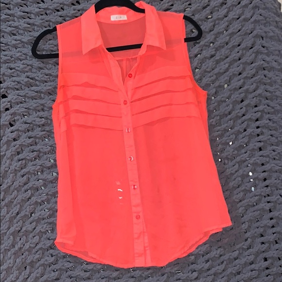 Tops - Bright Salmon Colored Collared Blouse